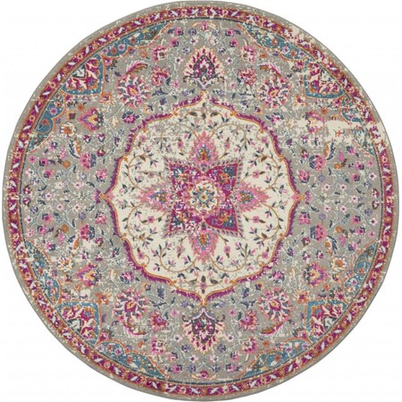 Palacedesigns 8 ft. Round Gray & Pink Medallion Area Rug PA2627600